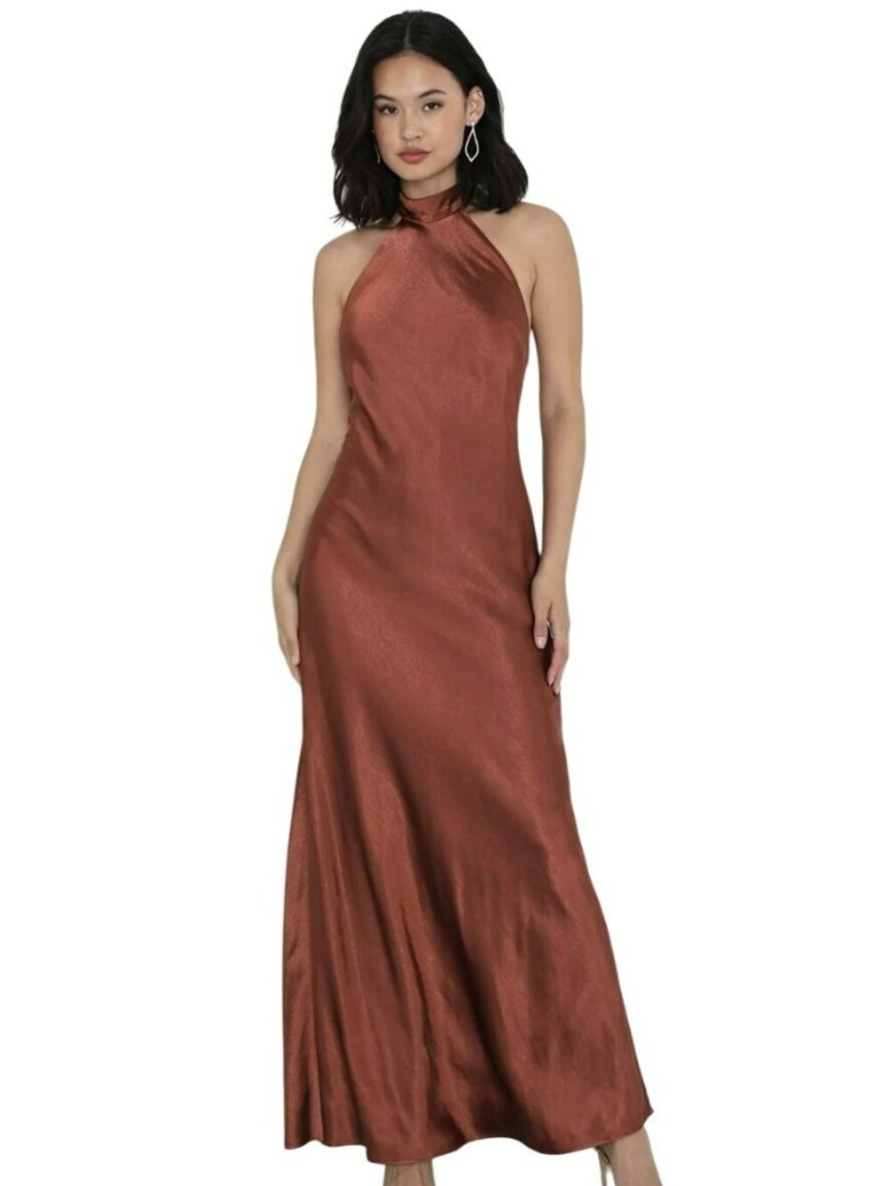 Lulu's Metallic Rust Halter Maxi Dress